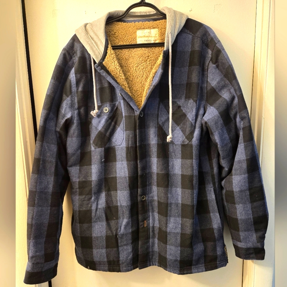 Men's Plaid Hooded Fleece-lined Coat - Large